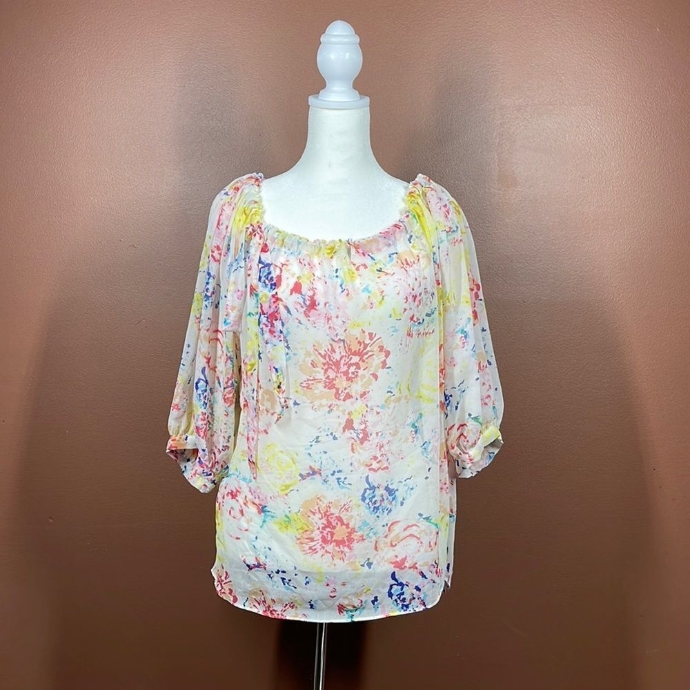 CAbi Top Womens‎ Size Small S Sheer Floral Off The Shoulder Blouse